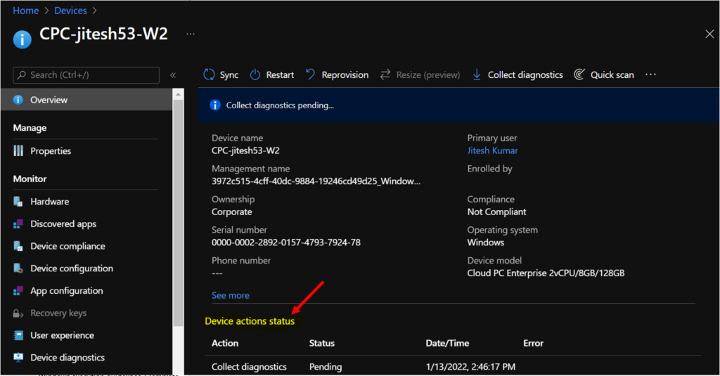 Cloud PC Device action status - Remotely Run Windows 365 Cloud PC Device Actions Using Intune  