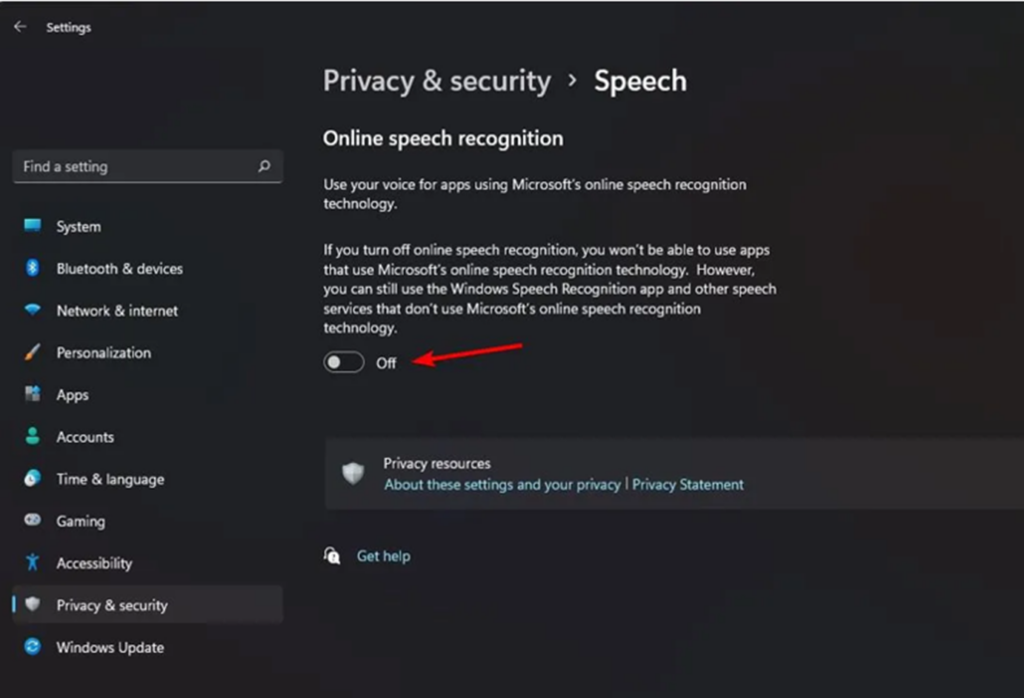 Turn Off Online Speech Recognition Using Intune MEM 10 Privacy & Security > Speech - Online Speech Recognition