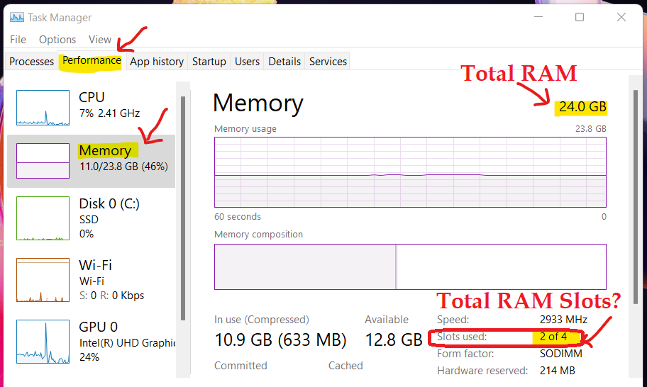  Find out How Many Slots are Available for RAM using Task Manager - Check Empty RAM Slots 