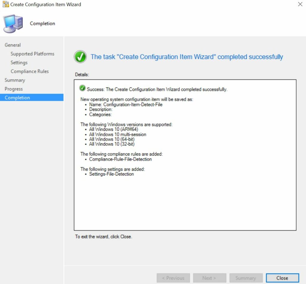 SCCM Configuration Item Created Successfully 