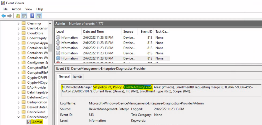 Turn Off Windows Activity History Timelines using Intune 10 Event logs - Turn Off Windows Activity History Timelines