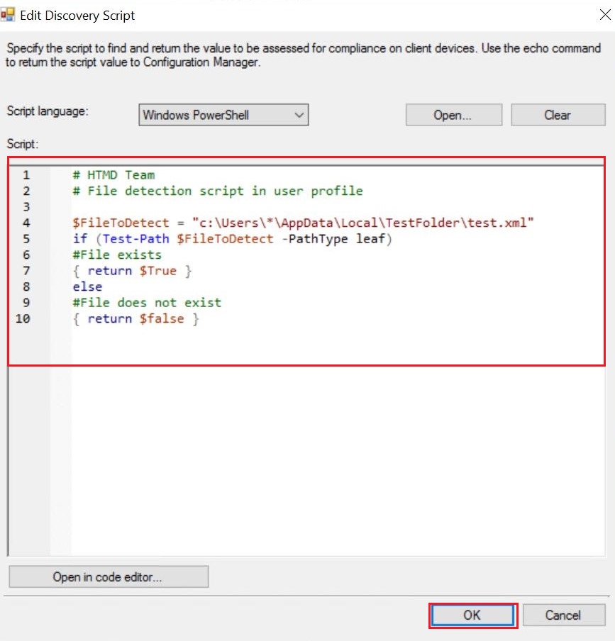 Review Discovery Script - SCCM Baseline Powershell Script for File Detection in User Profile | Rerun Discovery Script