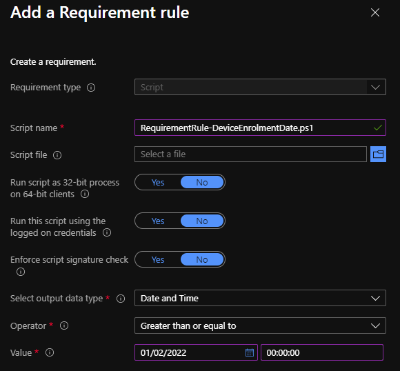 Using the Script in an Intune Win32 Application - Targeting based on the Enrollment Date