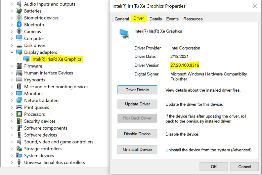 Check Driver Version - Device Manager