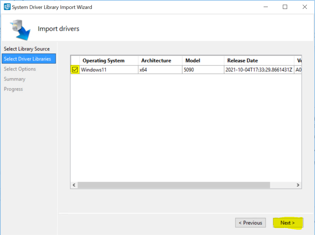 Select the driver - Dell Driver Management Using SCCM