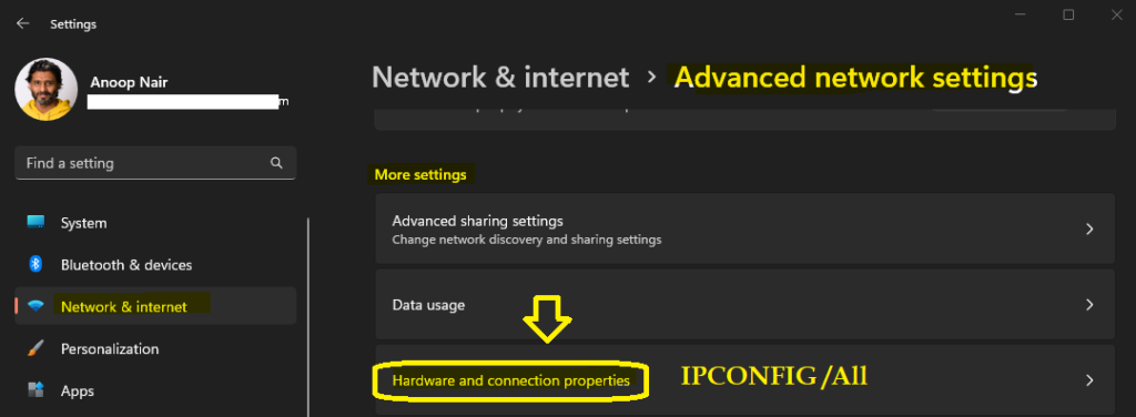 Windows 11 IPCONFIG /ALL from Settings Application - Windows 11 Reset Network Settings