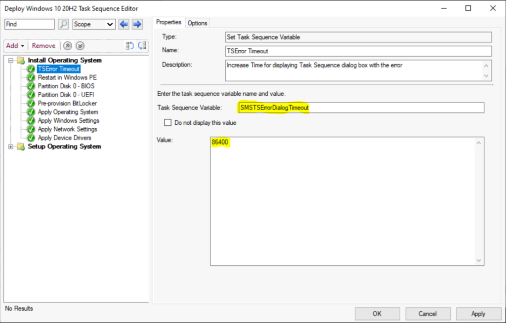 Extend Task Sequence Error Prompt Duration