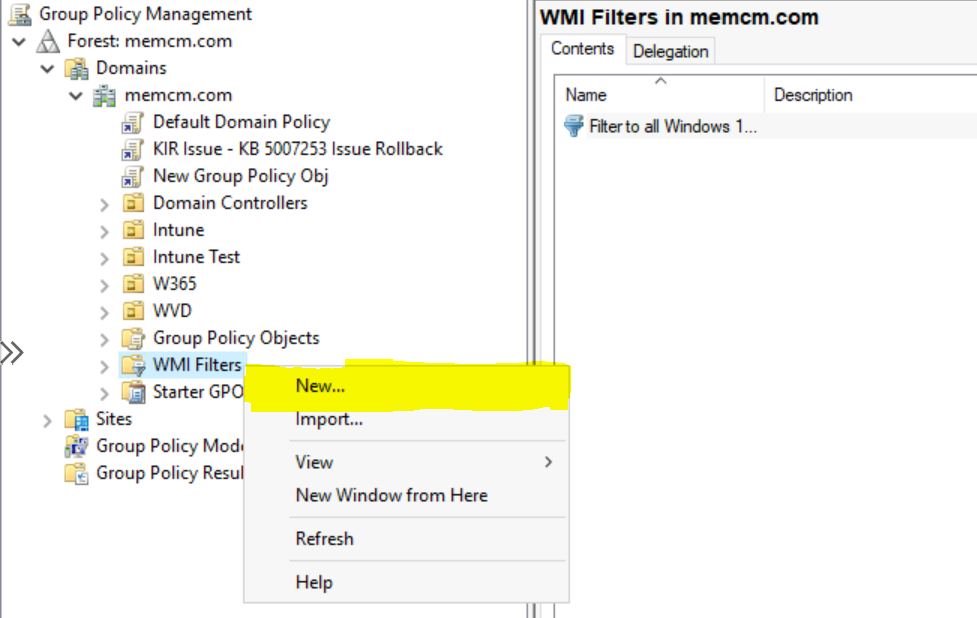 Create Group Policy - Fix Windows Bugs using Known Issue Rollback KIR - Group Policy and WMI Filter