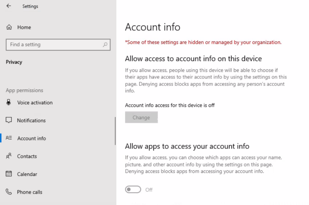 Manage Apps Access Permission for Account Info Using Intune