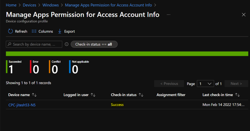 Reporting - Manage Apps Access Permission for Account Info Using Intune