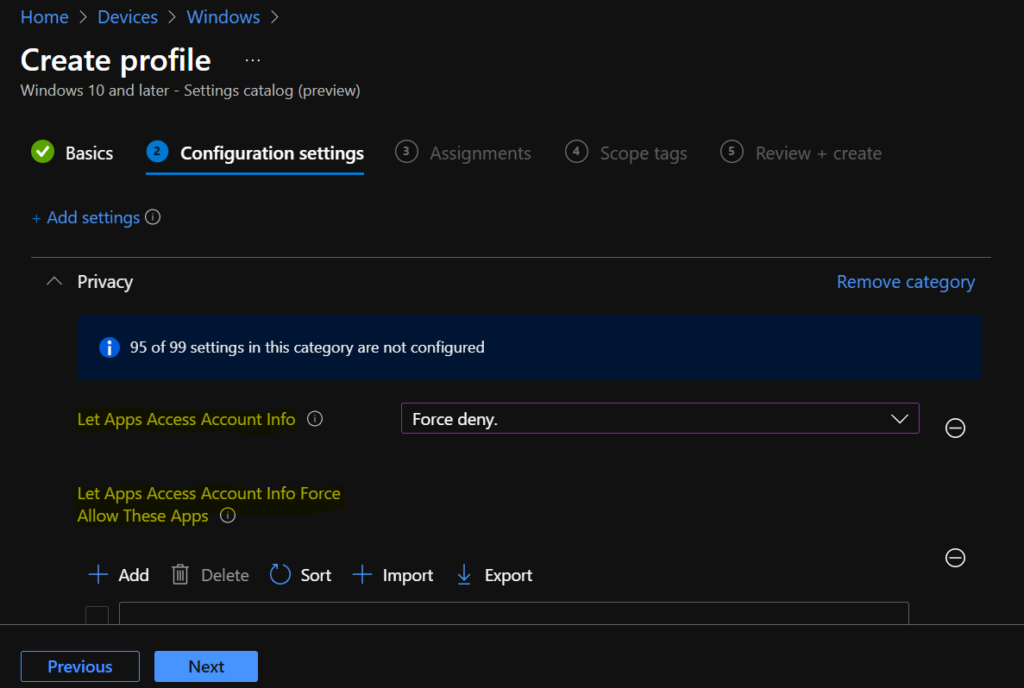 Manage Apps Access Permission for Account Info Using Intune