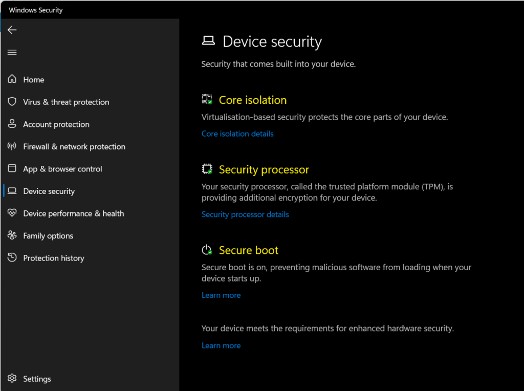 Core Isolation - Device Security Component from Windows Security - Free antivirus app for Windows 11