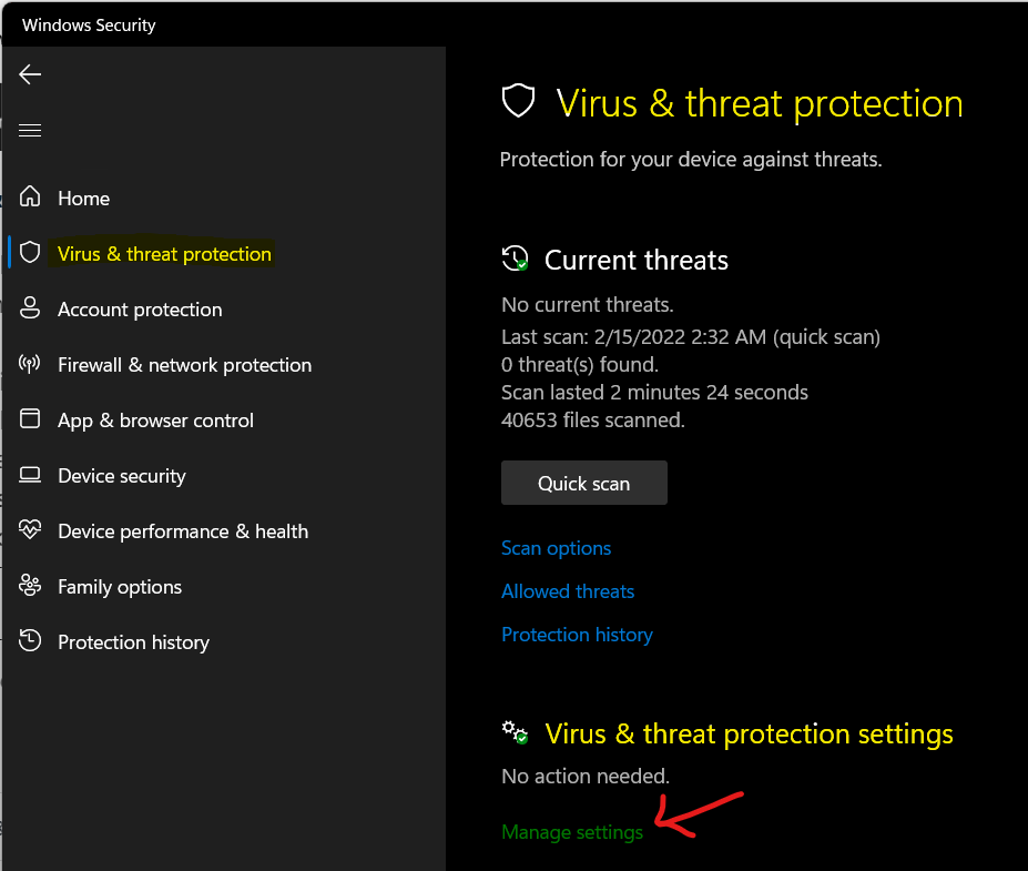 Virus & Thread protection with Microsoft Defender Free antivirus app for Windows 11