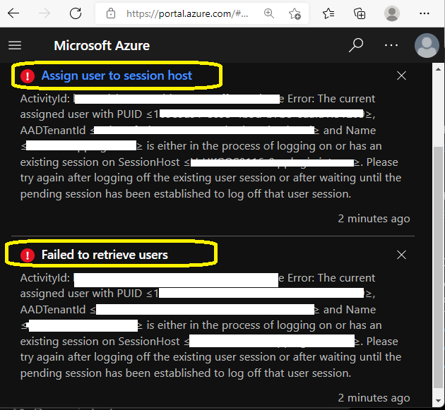 AVD Reassignment of a Personal Virtual Desktop Failed Error?