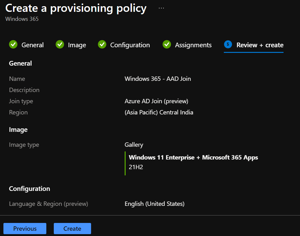 Review Policy - Windows 365 Cloud PC Azure AD Joined Provisioning Process