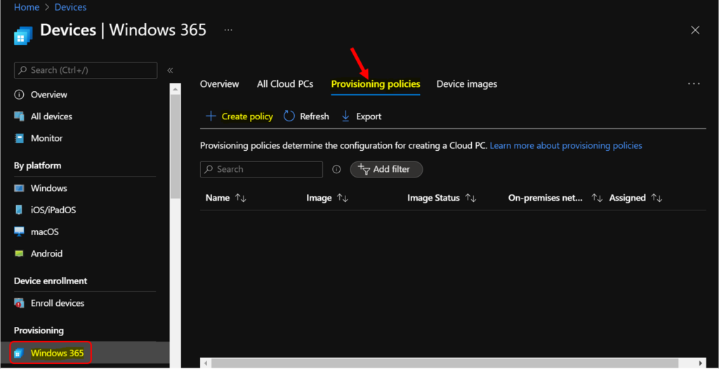 Create Provisioning Policies - Windows 365 Cloud PC Azure AD Joined Provisioning Process