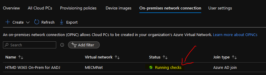 On-Prem Connection - Windows 365 Cloud PC Azure AD Joined Provisioning Process