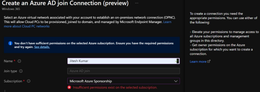 On-Prem Connection - Windows 365 Cloud PC Azure AD Joined Provisioning Process