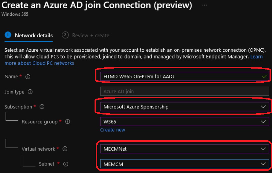 On-Prem Connection - Windows 365 Cloud PC Azure AD Joined Provisioning Process