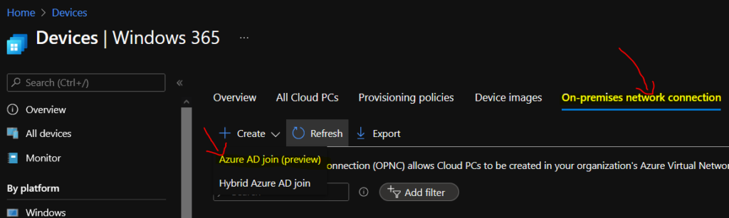 On-Prem Connection - Windows 365 Cloud PC Azure AD Joined Provisioning Process