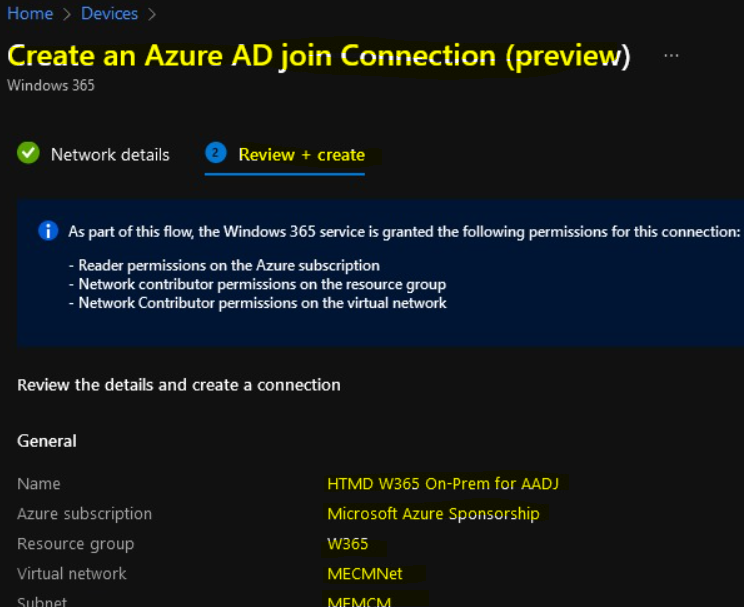 On-Prem Connection - Windows 365 Cloud PC Azure AD Joined Provisioning Process