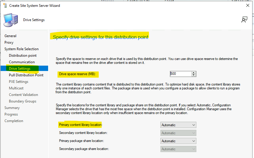 SCCM DP Drive Letter Settings