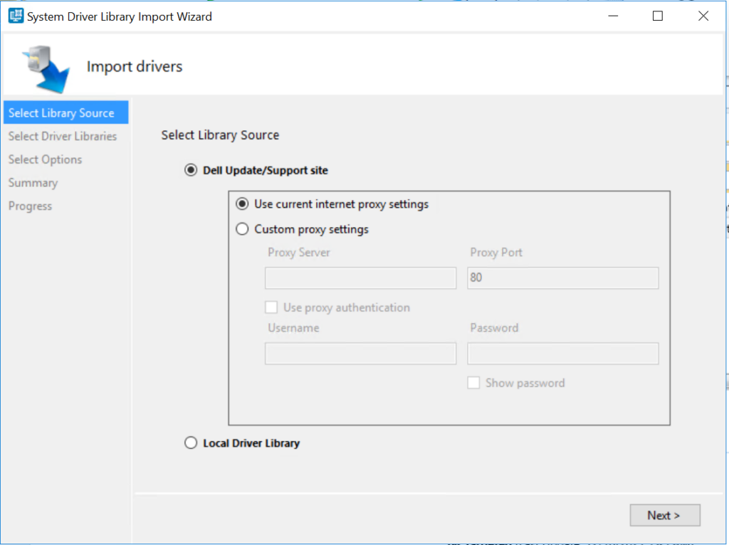 Select Library Source - Dell Driver Management Using SCCM