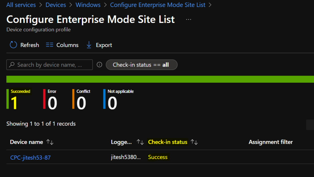 Report - Configure Enterprise Mode Site List using Intune