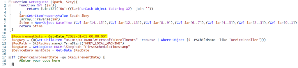 Targeting Intune Win32 apps and PowerShell Scripts based on the Enrollment Date 4