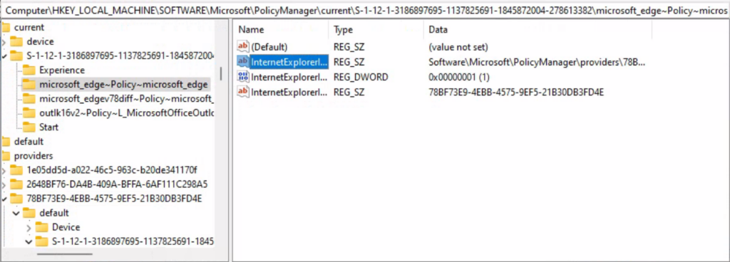 Registry - Configure Enterprise Mode Site List using Intune