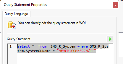 Create WQL Query for Active Directory OU Devices