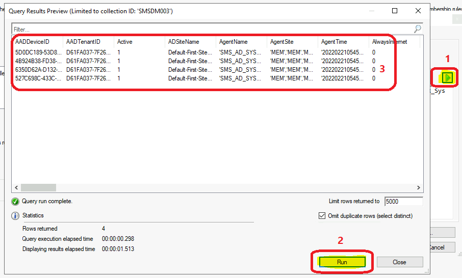 WQL Query Results Preview - AD OU based Dynamic Device Collection