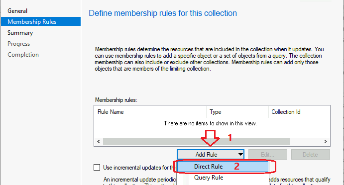 Create SCCM Collection based on Direct Membership Rule