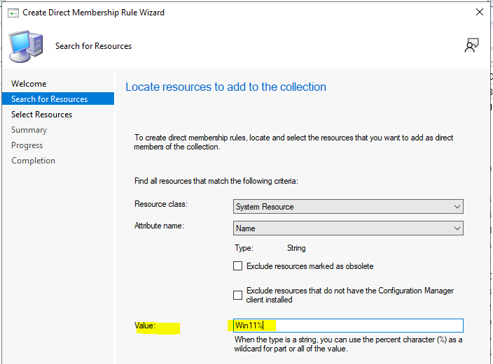 Create SCCM Collection based on Direct Membership Rule