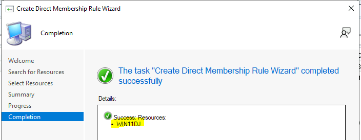 Create SCCM Collection based on Direct Membership Rule