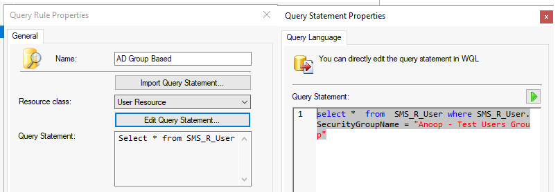 WQL Query Based on AD Security Group Collection