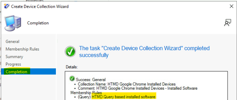 Create SCCM Collection based on Installed Application - Finish Creation of SCCM Collection based on Installed Application