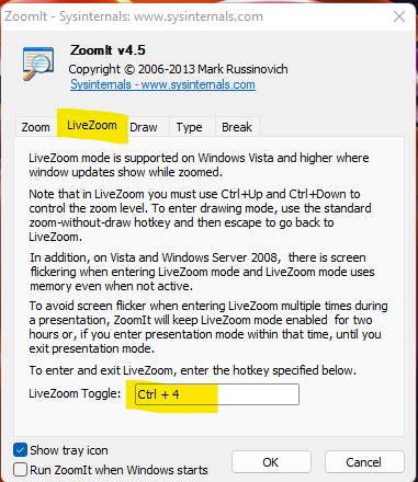 LiveZoom Mode Functionality of ZoomIt Free Presentation Tool for Windows