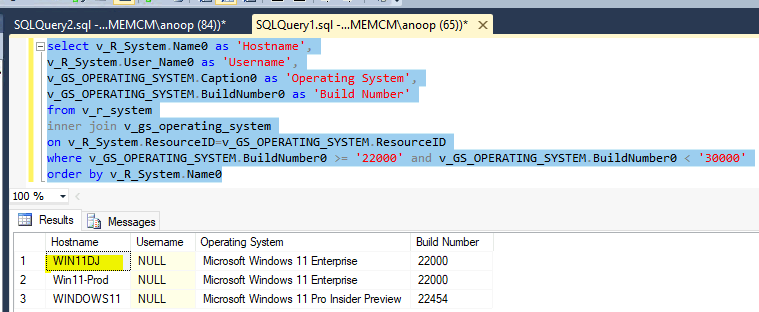 SQL Query to Find out Windows 11 Devices