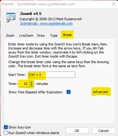 ZoomIt Break Options in Presentation or Training Session