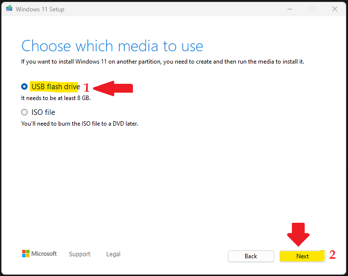 Create Windows 11 Bootable USB Drive using Microsoft Media Creation Tool