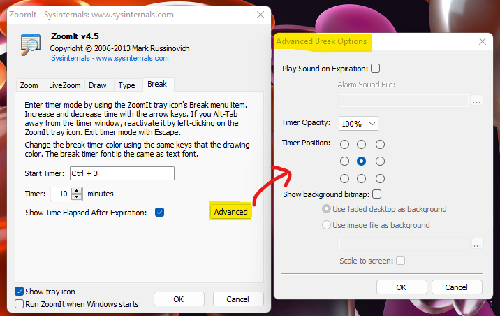 ZoomIt Break Options in Presentation or Training Session