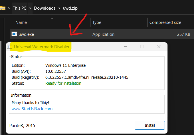 Remove Windows 11 Watermark using Universal Watermark Disabler tool