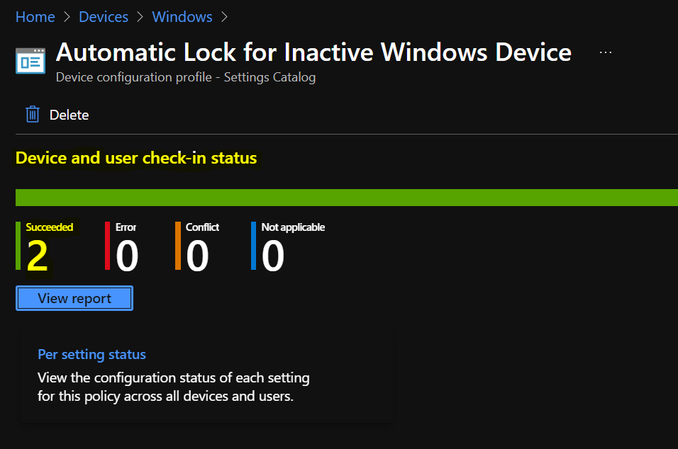 Reporting - Set Automatic Lock Screen for Inactive Device Using Intune