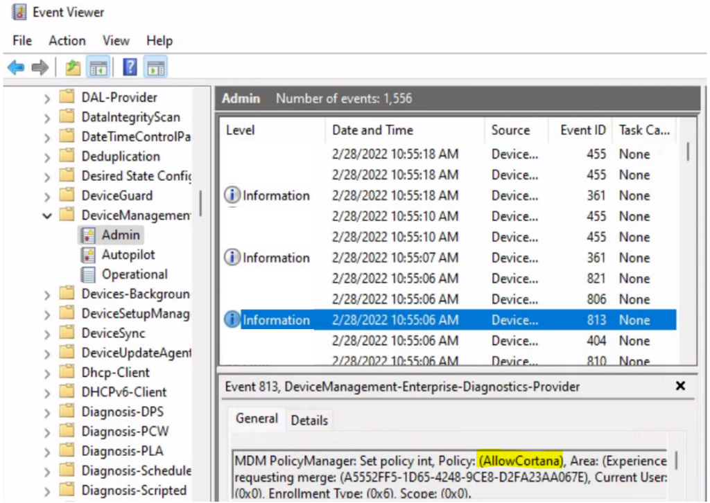 Event Logs - Disable Cortana