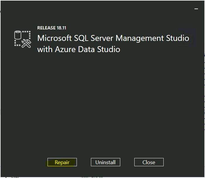 Repair Microsoft SQL Server Management Studio