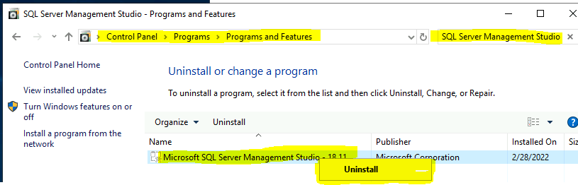 Repair Microsoft SQL Server Management Studio