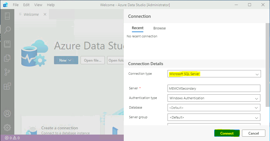 Connect to SCCM Secondary Server SQL Express DB with SSMS and Azure Data Studio