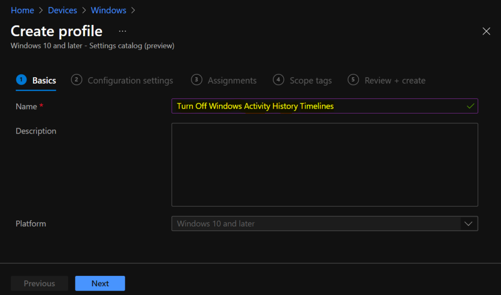 Turn Off Windows Activity History Timelines using Intune 1