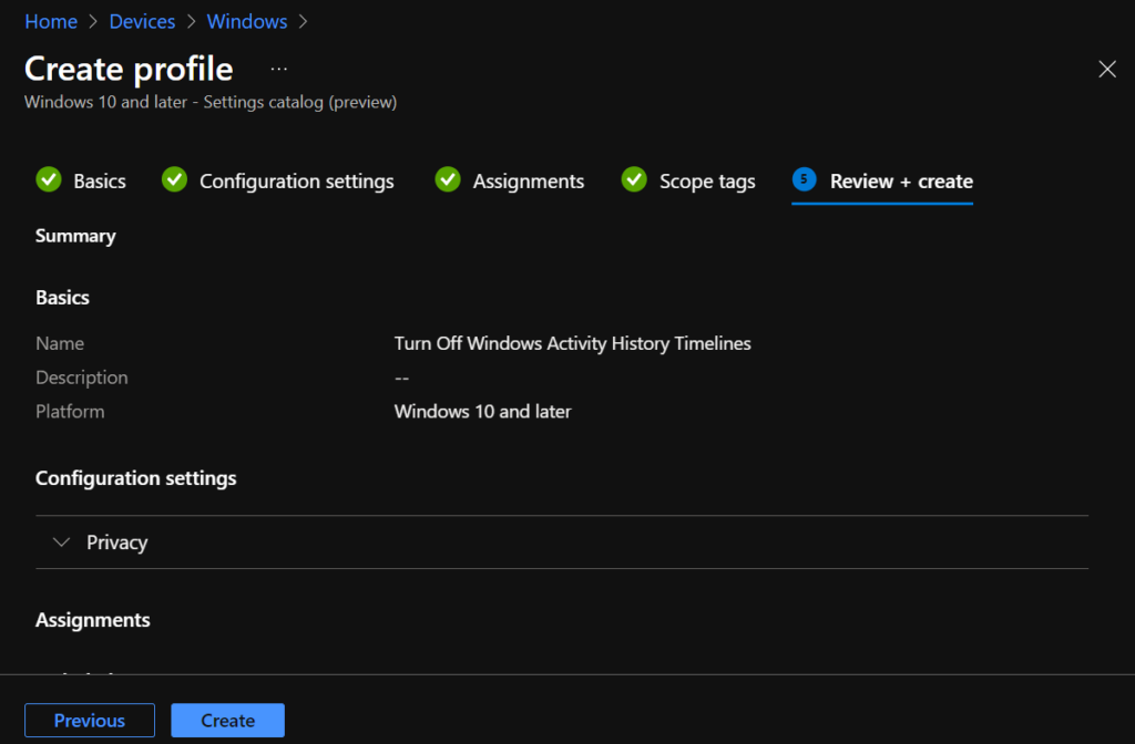 Turn Off Windows Activity History Timelines using Intune 8 Review Policy - Turn Off Windows Activity History Timelines